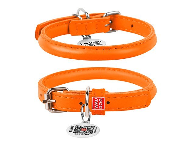 Waudog rundsyet læder halsbånd -Orange