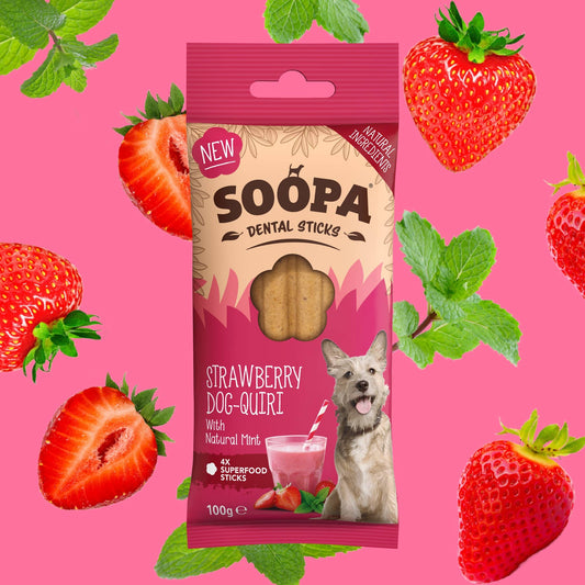 🦷 Soopa Dental Sticks – Strawberry Dog-Quiri (4 stk)